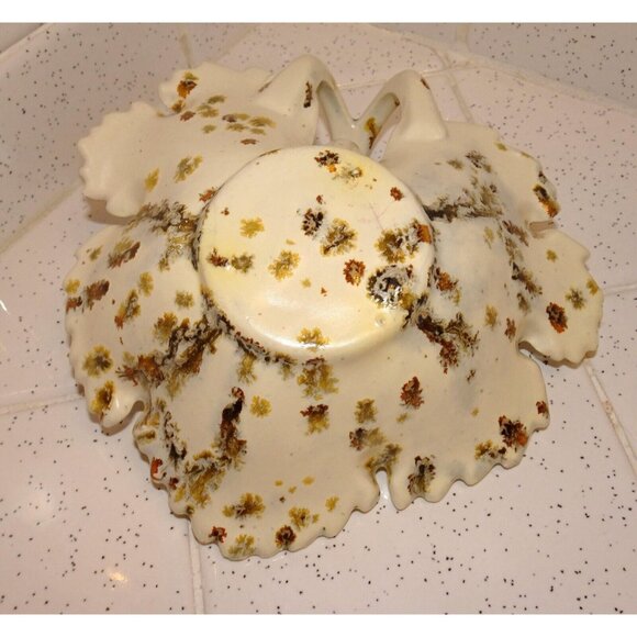 Vintage Handled Ceramic maple Leaf Trinket or Candy Dish white gold drip glaze - Picture 9 of 11